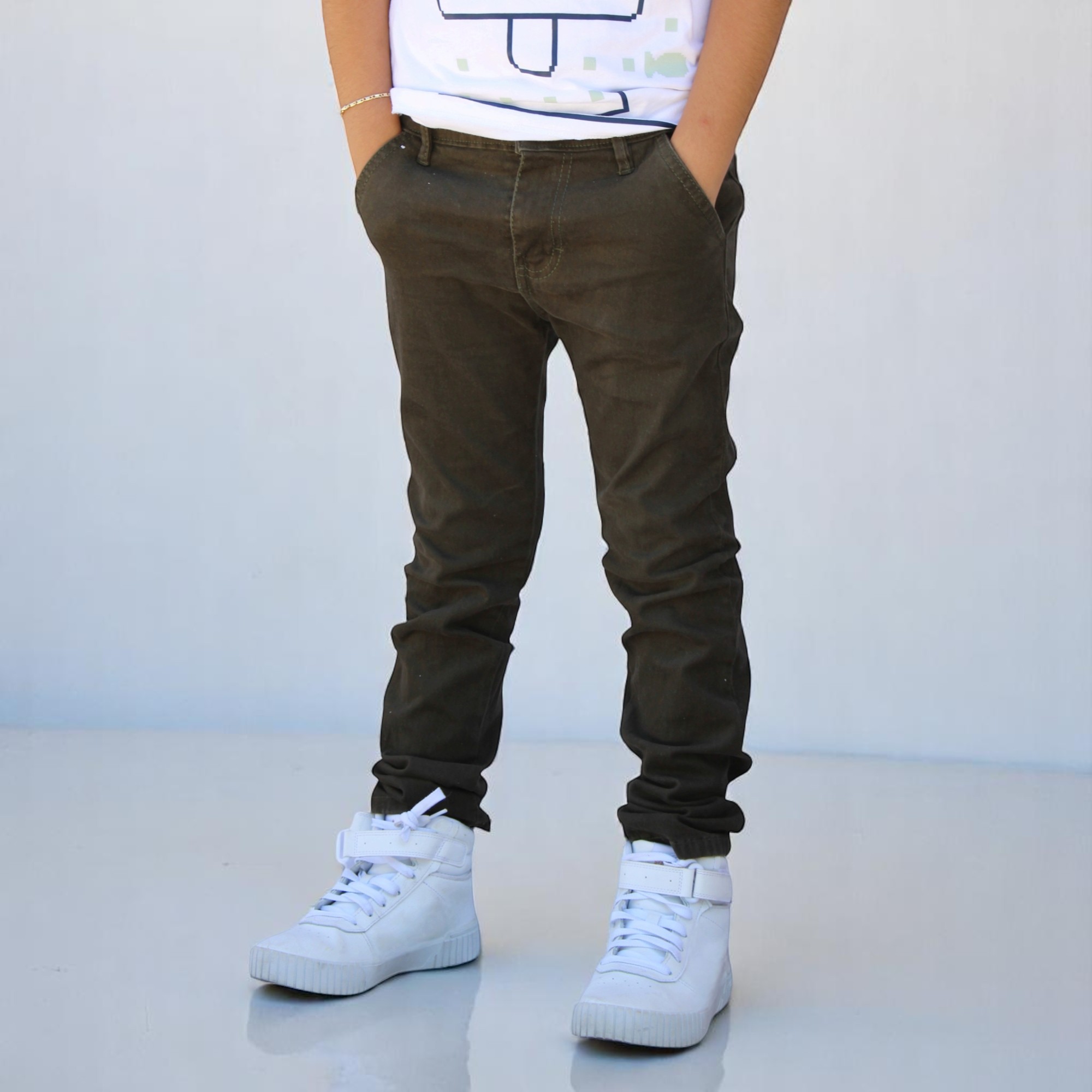 Foto 4 pulgar | Pantalón De Gabardina Strech Para Niño Y/o Adolescente Color Verde Militar