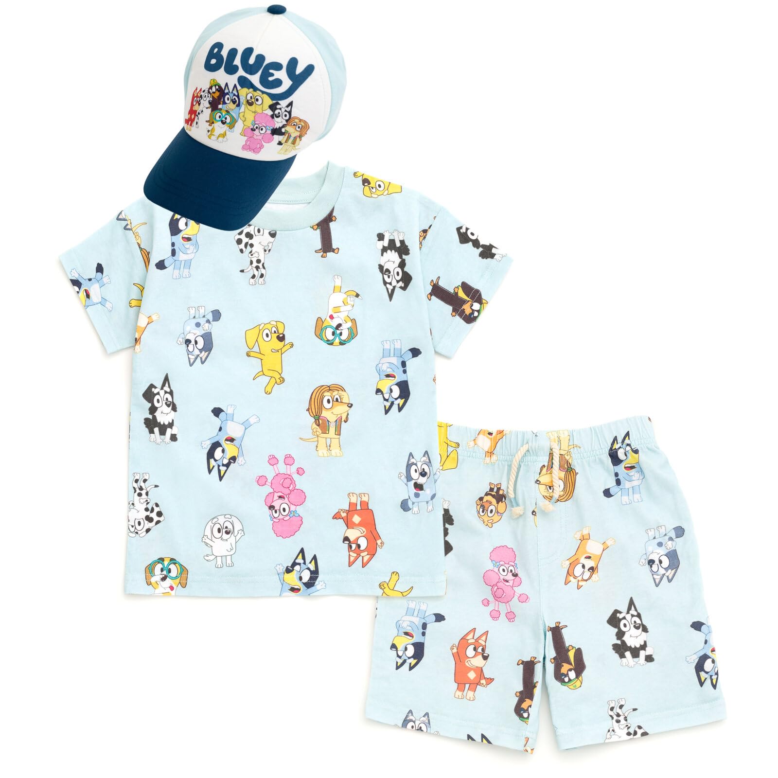Conjunto De Atuendo: Camiseta Bluey, Pantalones Cortos De Felpa Francesa Y Gorra Con Cierre - Venta Internacional. $968