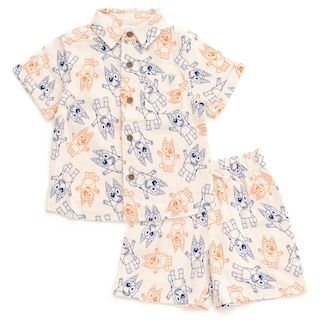 Foto 1 | Conjunto De Camisa Y Pantalones Cortos Bluey Bingo De Gasa De Algodón Para Niños Pequeños - Venta Internacional.
