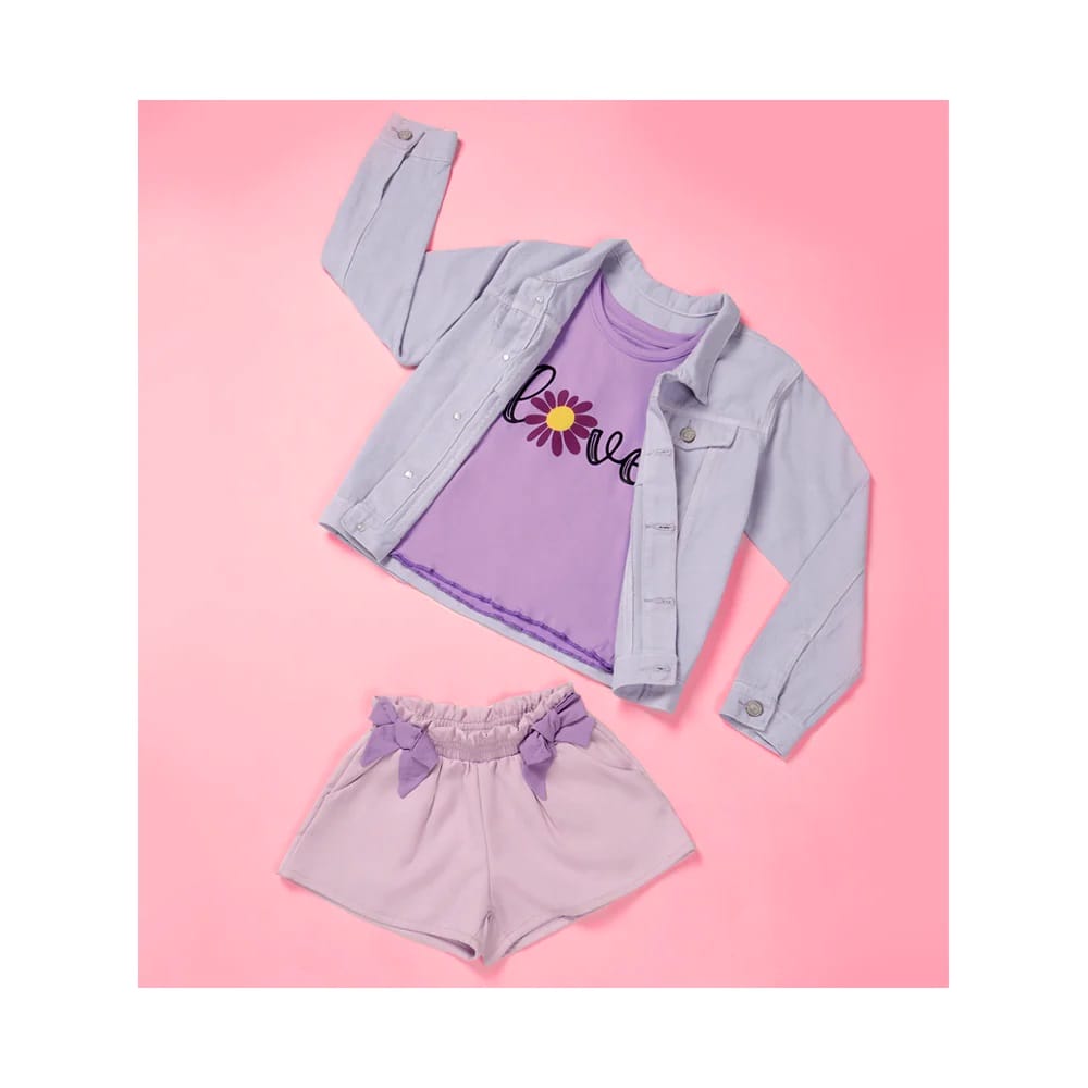 Foto 4 | Short Coqueta Para Niña De Algodón Lila Con Moños Decorativos