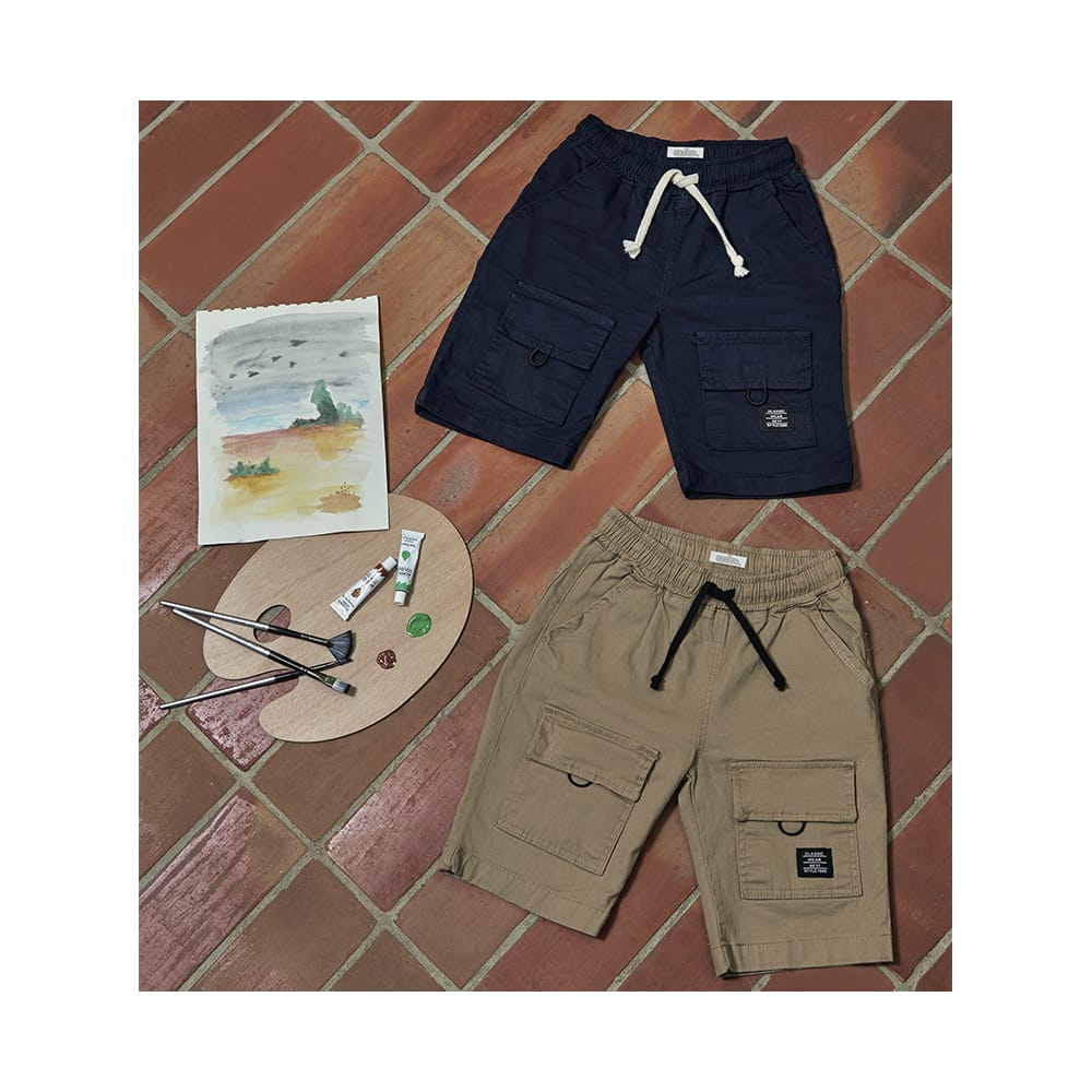 Foto 4 pulgar | Short Audaz Para Niño En Algodón Miel Con Bolsillos Cargo Y Jareta