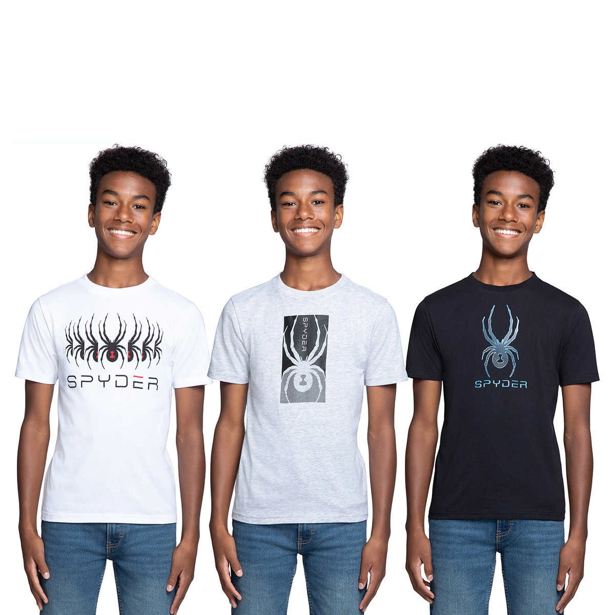 Playeras Spyder Set 3 Pack Manga Corta Blanco para Niño