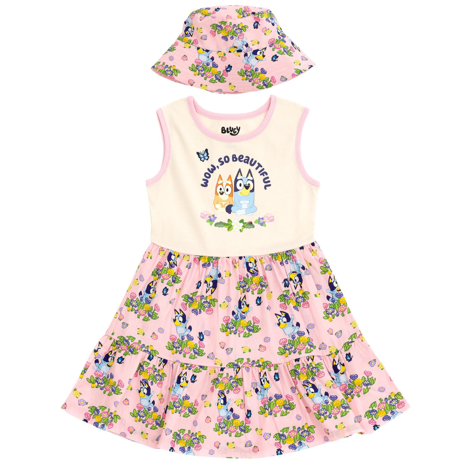 Foto 2 pulgar | Conjunto De Vestido Y Sombrero Para El Sol Con Estampado Floral Azul Para Niñas De 6 Años - Venta Internacional.