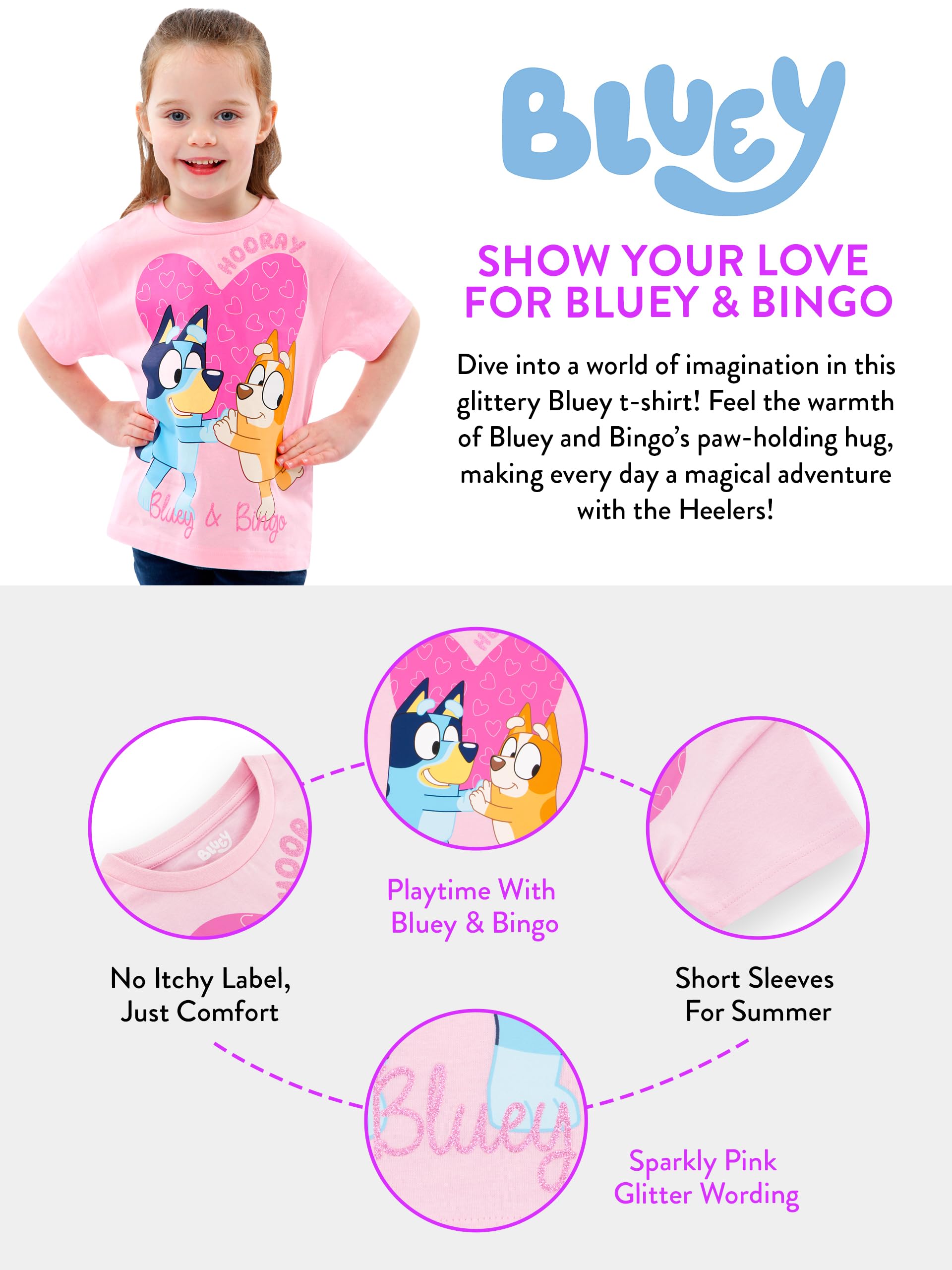 Foto 6 | Camiseta Bluey Bingo Girls De Manga Corta 100% Algodón Rosa 5 - Venta Internacional.