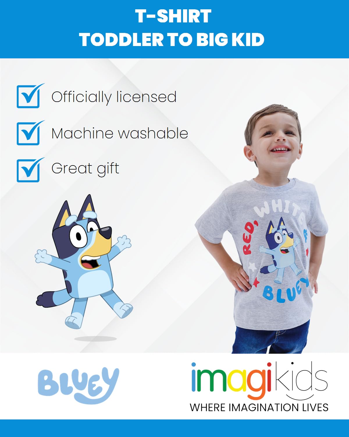 Foto 4 pulgar | Camiseta Bluey Del 4 De Julio Para Niño Y Niña, Gris, Talla 4 - Venta Internacional.