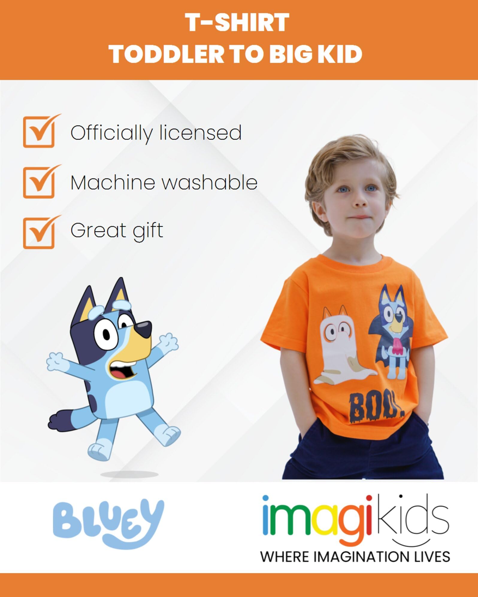 Foto 4 pulgar | Camiseta Bluey Bingo Halloween Para Niños Y Niñas, Naranja - Venta Internacional.