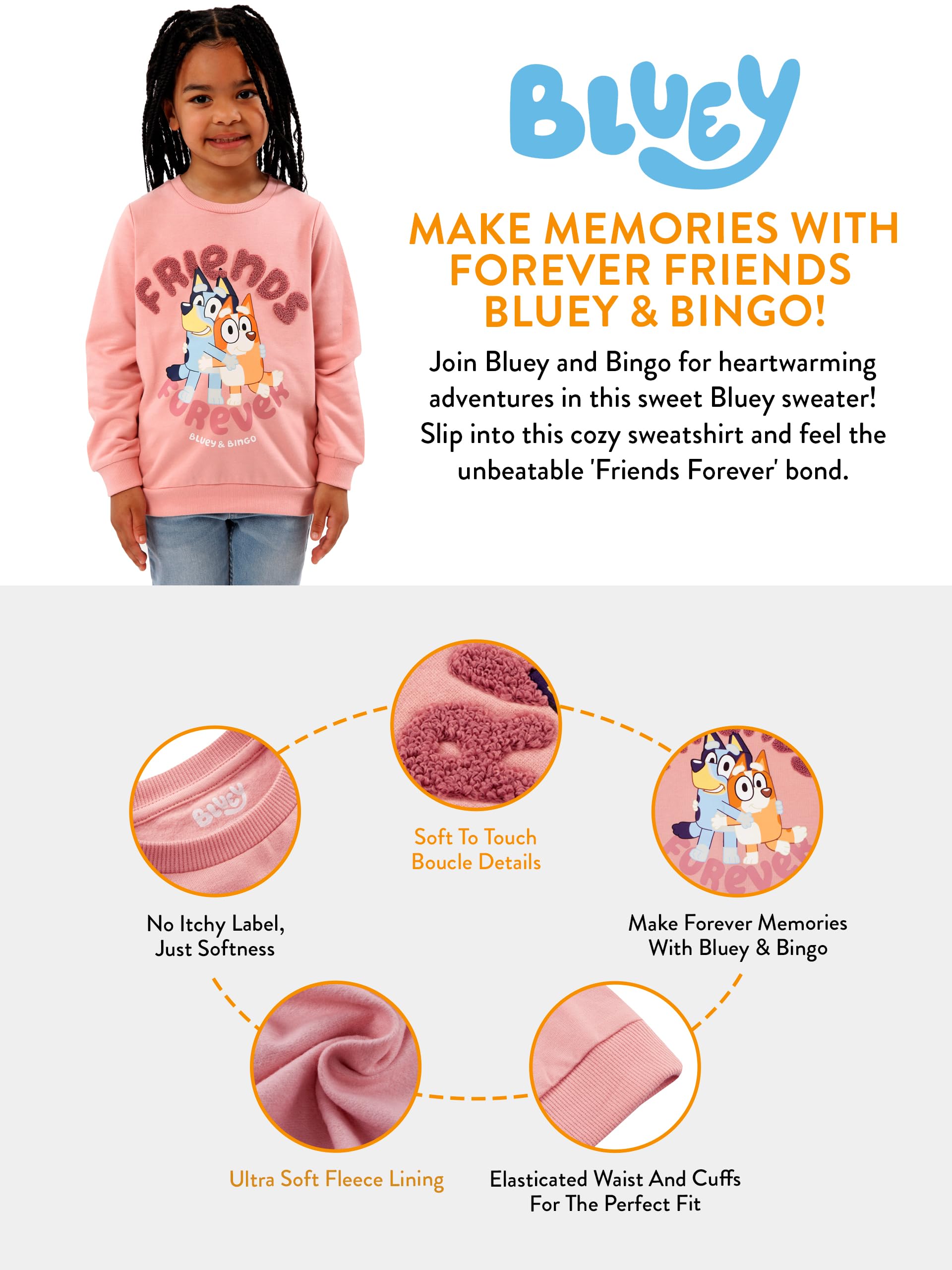 Foto 8 pulgar | Sudadera Bluey Girls Bingo Friends Forever Pink 2t - Venta Internacional.