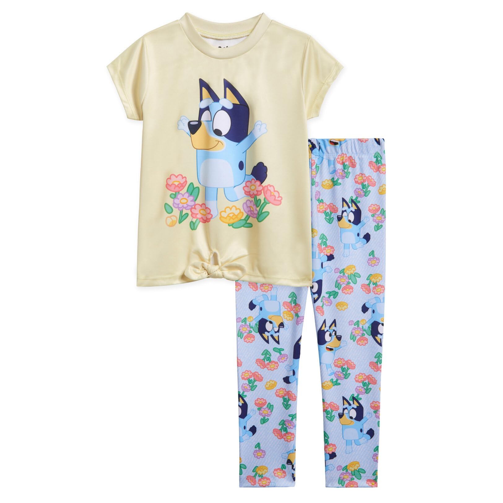 Foto 2 pulgar | Conjunto De Camiseta Y Leggings Azules Con Estampado Floral Para Niñas - Venta Internacional.