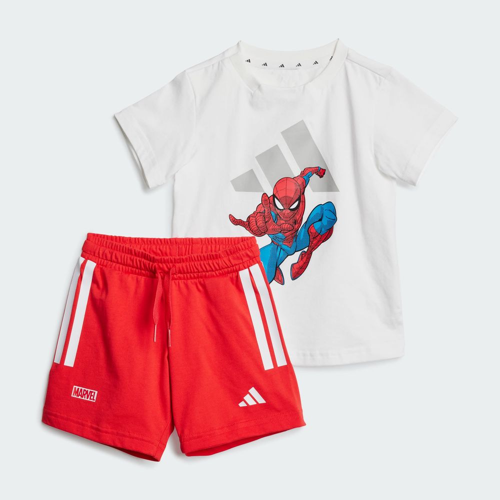 Foto 3 | Conjunto De Playera Adidas X Marvel Spider-man Kids Adidas Blanco Niños