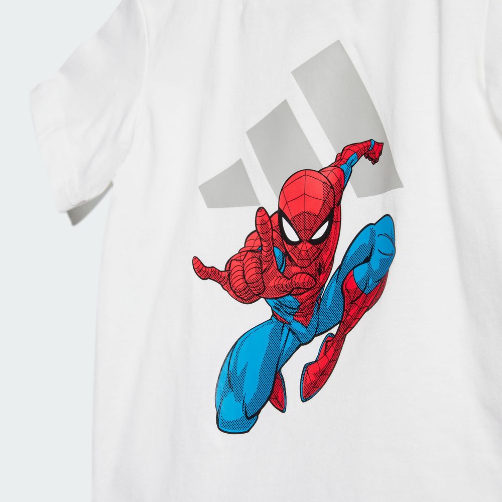 Foto 8 | Conjunto De Playera Adidas X Marvel Spider-man Kids Adidas Blanco Niños