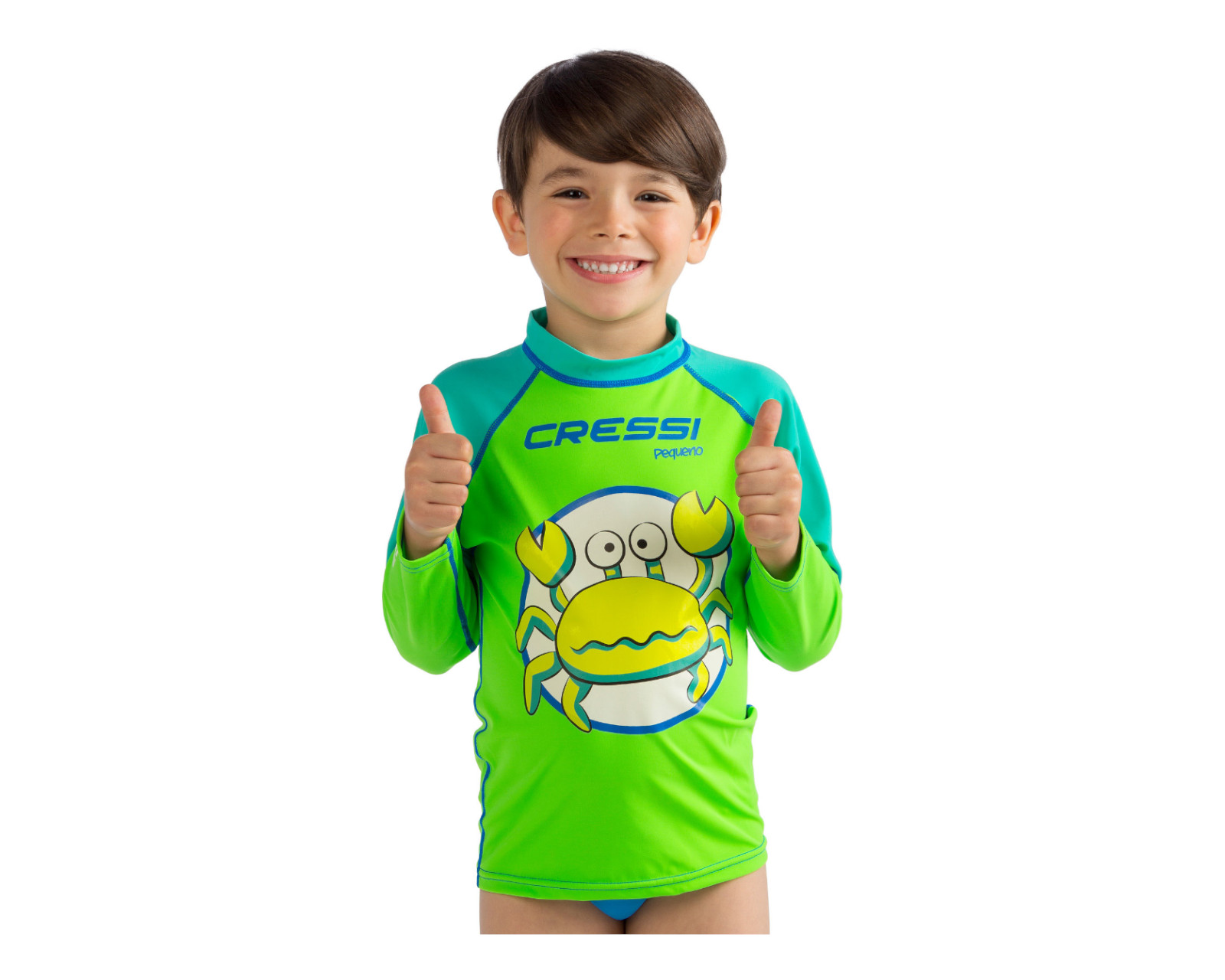 Playera Cressi Crab Rash Guard para Niño color Verde/Azul Manga Larga Protección Uv