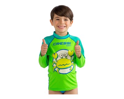 Foto 1 | Playera Cressi Crab Rash Guard para Niño color Verde/Azul Manga Larga Protección Uv