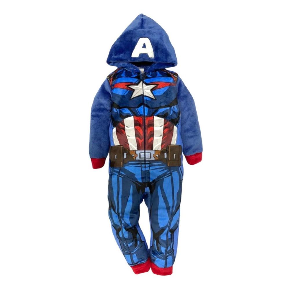 Foto 3 pulgar | Mameluco Marvel 1434-14 Azul Capitán América con Gorro Bordado