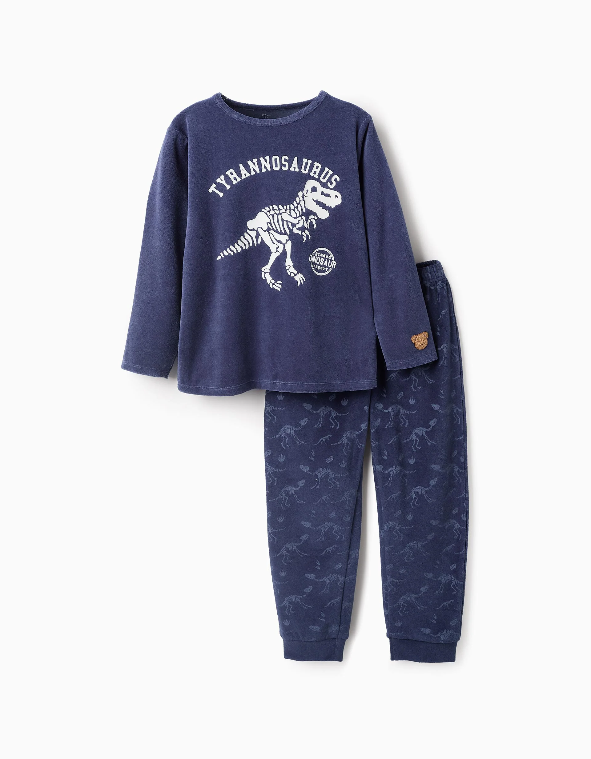 Pijama De Terciopelo Brilla En La Oscuridad Para Niño Dinosaurios Azul Zippy