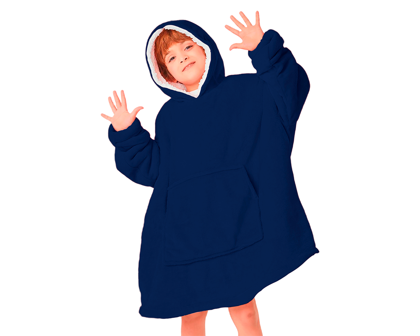 Sudadera Cobija Infantil Unitalla, Térmica Con Capucha Con Borrega Y Mangas Y Bolsillo Azul Marino Bluelander