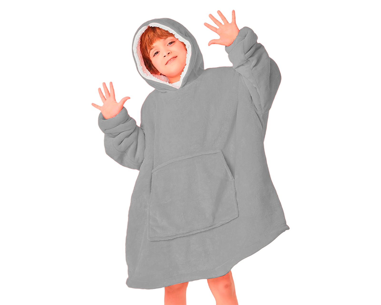 Sudadera Cobija Infantil Unitalla, Térmica Con Capucha Con Borrega Y Mangas Y Bolsillo Gris Bluelander