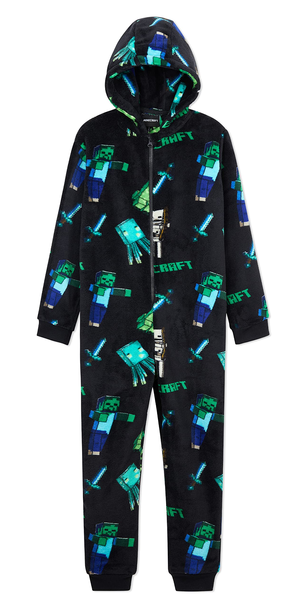 Pijama Minecraft Para Niños, Con Capucha, Forro Polar, De 9 A 10 Años - Venta Internacional.