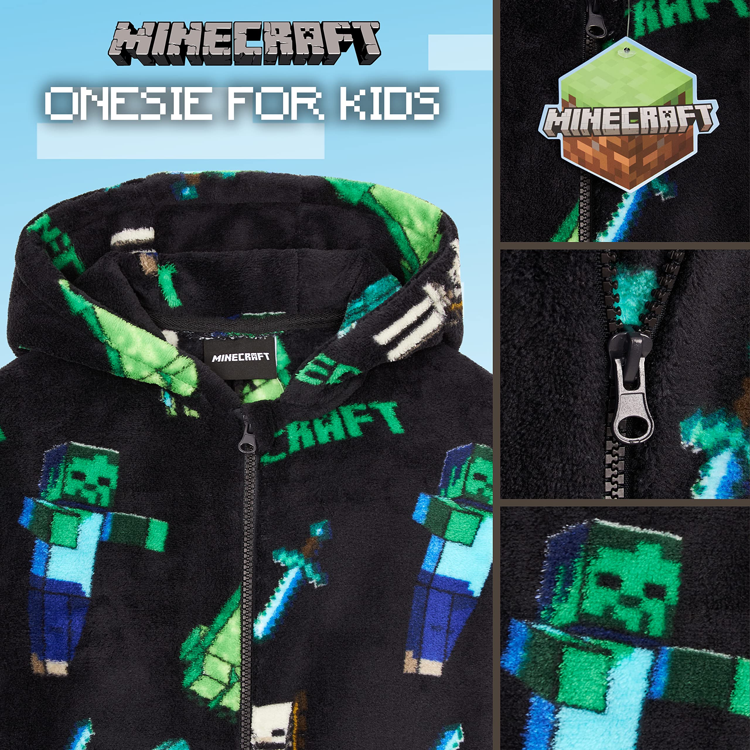 Foto 4 pulgar | Pijama Minecraft Para Niños, Con Capucha, Forro Polar, De 9 A 10 Años - Venta Internacional.