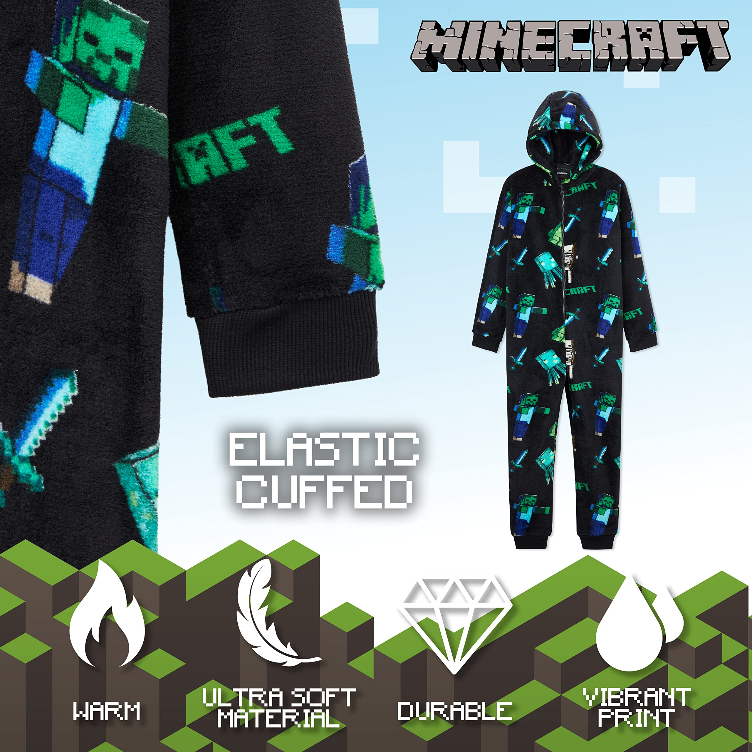 Foto 5 pulgar | Pijama Minecraft Para Niños, Con Capucha, Forro Polar, De 9 A 10 Años - Venta Internacional.