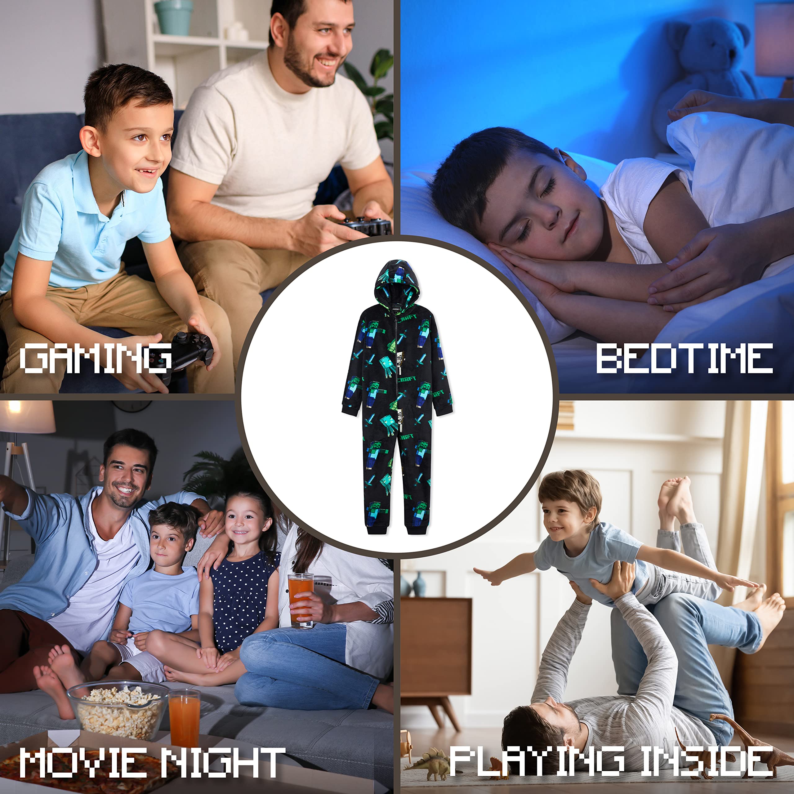 Foto 6 pulgar | Pijama Minecraft Para Niños, Con Capucha, Forro Polar, De 9 A 10 Años - Venta Internacional.