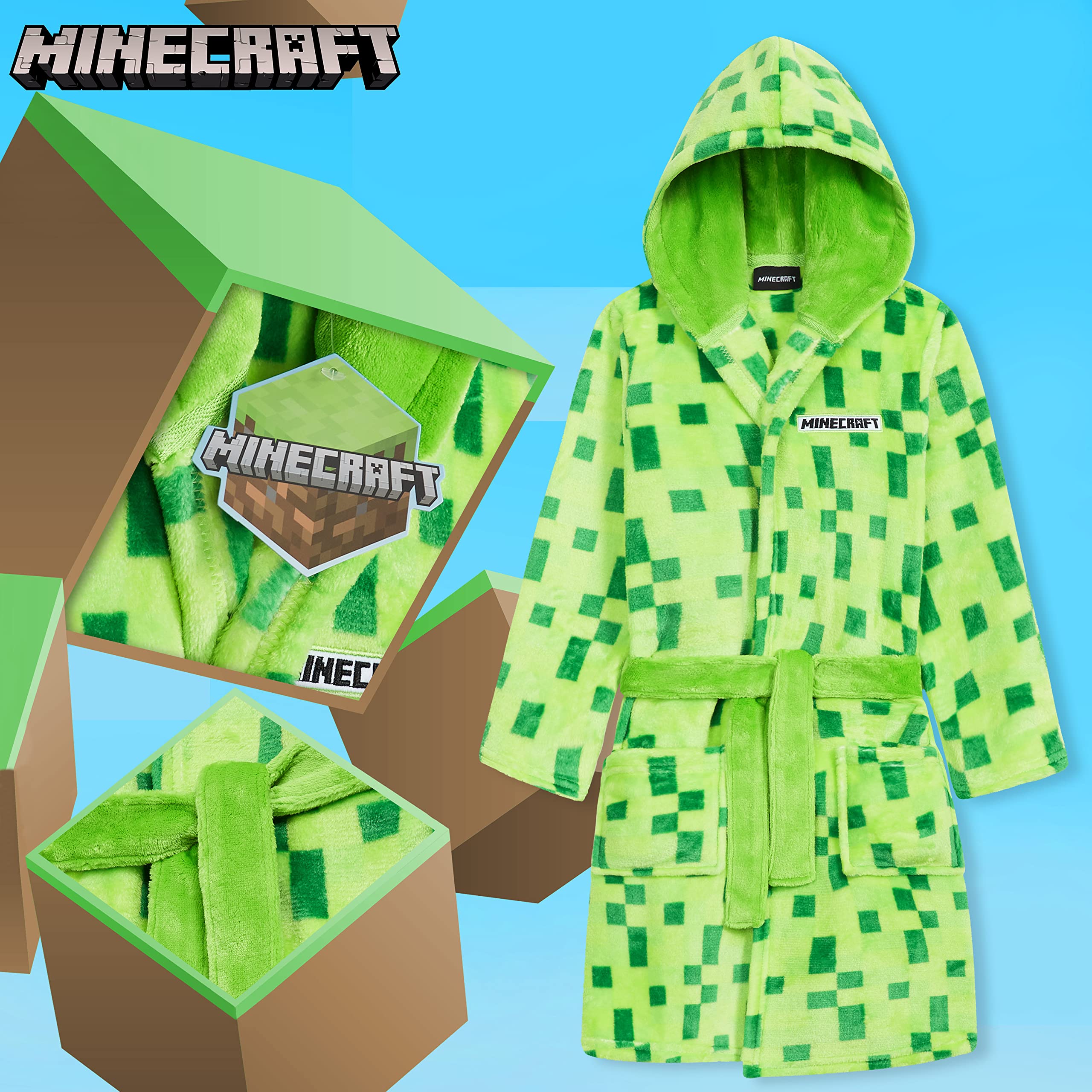 Foto 5 pulgar | Bata De Lana Esponjosa De Minecraft Para Niños De 9 A 10 Años, Color Verde - Venta Internacional.