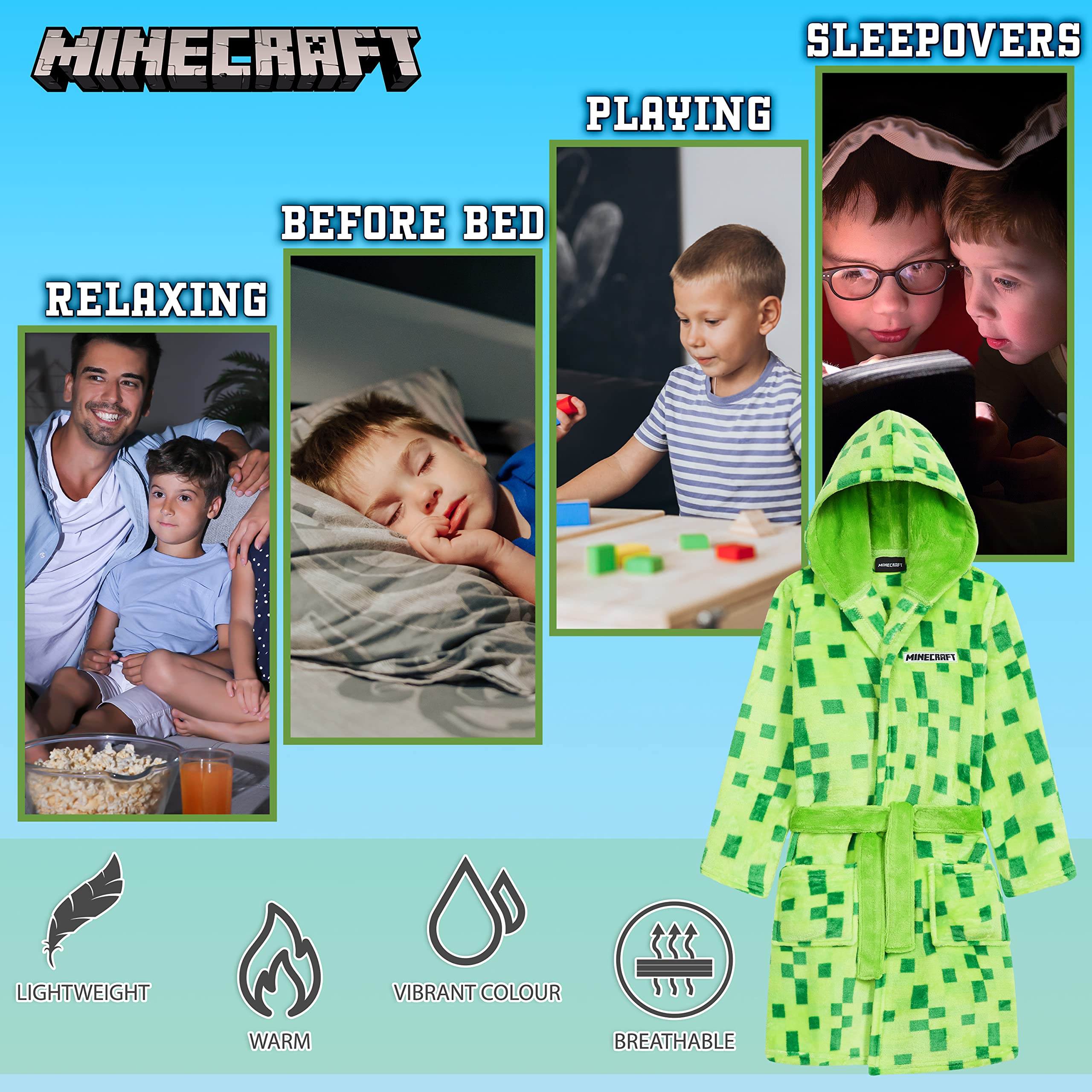 Foto 6 pulgar | Bata De Lana Esponjosa De Minecraft Para Niños De 9 A 10 Años, Color Verde - Venta Internacional.