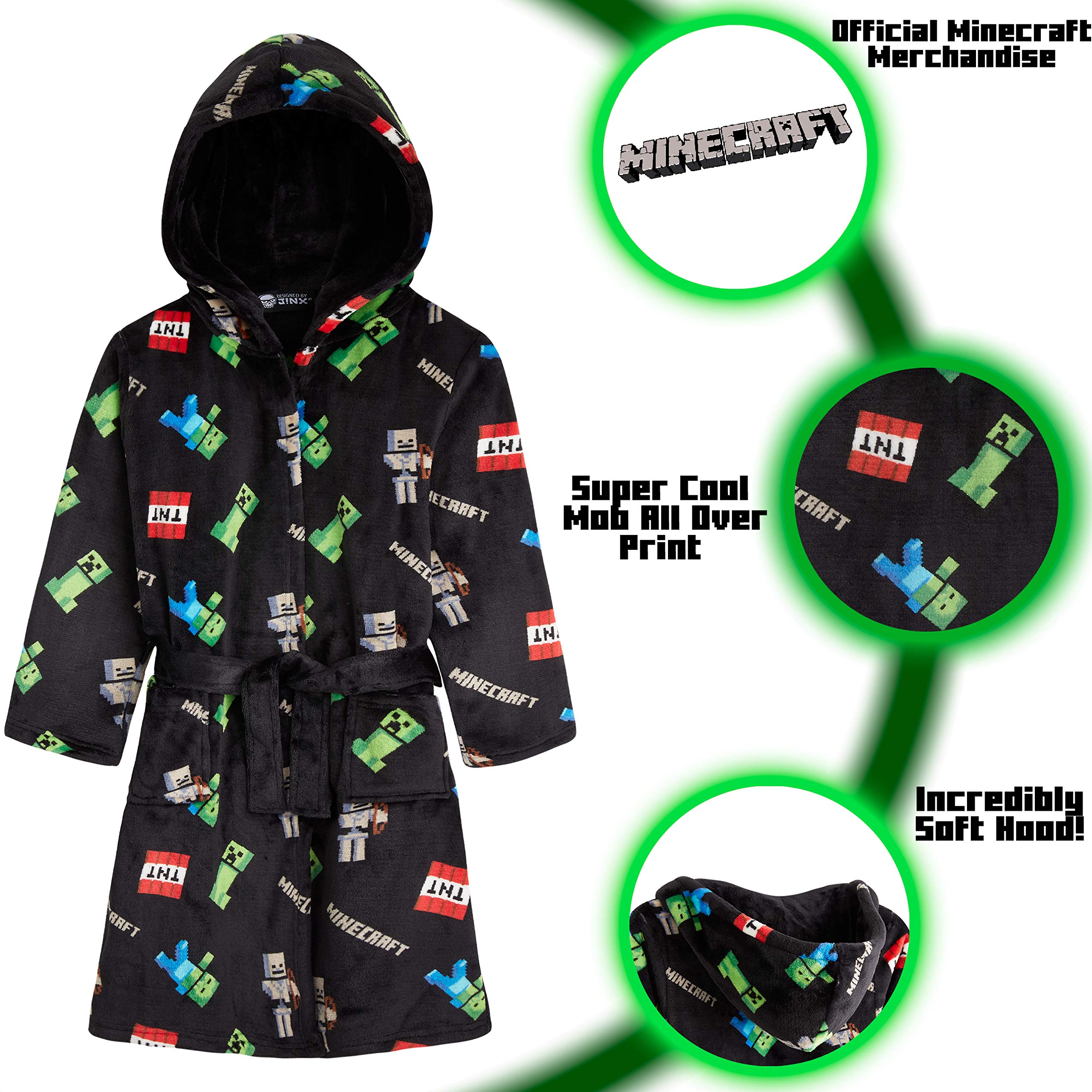 Foto 2 | Bata De Lana Esponjosa De Minecraft Para Niños De 9 A 10 Años, Color Negro - Venta Internacional.