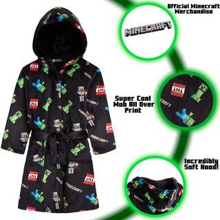Foto 2 | Bata De Lana Esponjosa De Minecraft Para Niños De 9 A 10 Años, Color Negro - Venta Internacional.