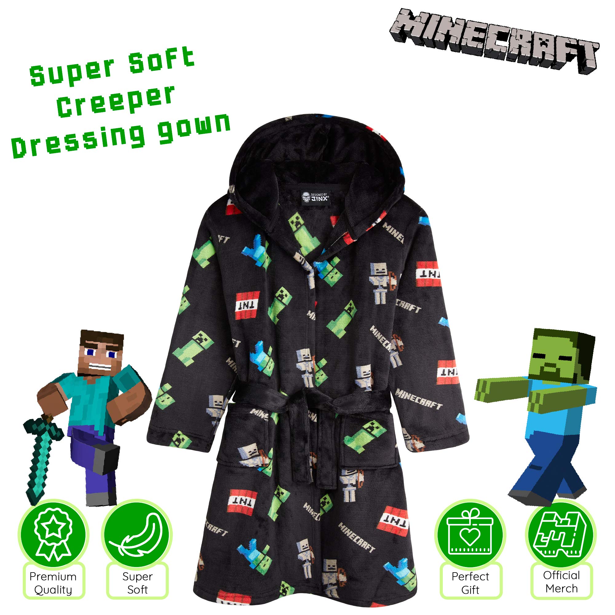 Foto 4 pulgar | Bata De Lana Esponjosa De Minecraft Para Niños De 9 A 10 Años, Color Negro - Venta Internacional.