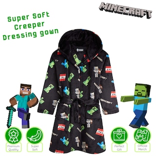 Foto 3 | Bata De Lana Esponjosa De Minecraft Para Niños De 9 A 10 Años, Color Negro - Venta Internacional.
