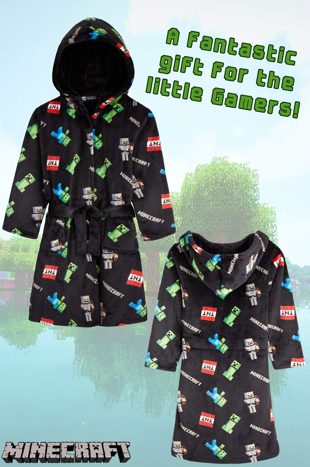 Foto 6 pulgar | Bata De Lana Esponjosa De Minecraft Para Niños De 9 A 10 Años, Color Negro - Venta Internacional.