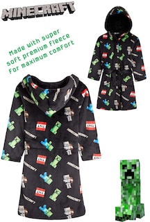 Foto 7 | Bata De Lana Esponjosa De Minecraft Para Niños De 9 A 10 Años, Color Negro - Venta Internacional.