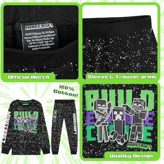Foto 4 | Conjunto De Pijama Minecraft Para Niños De 5 A 14 Años, Color Negro - Venta Internacional.
