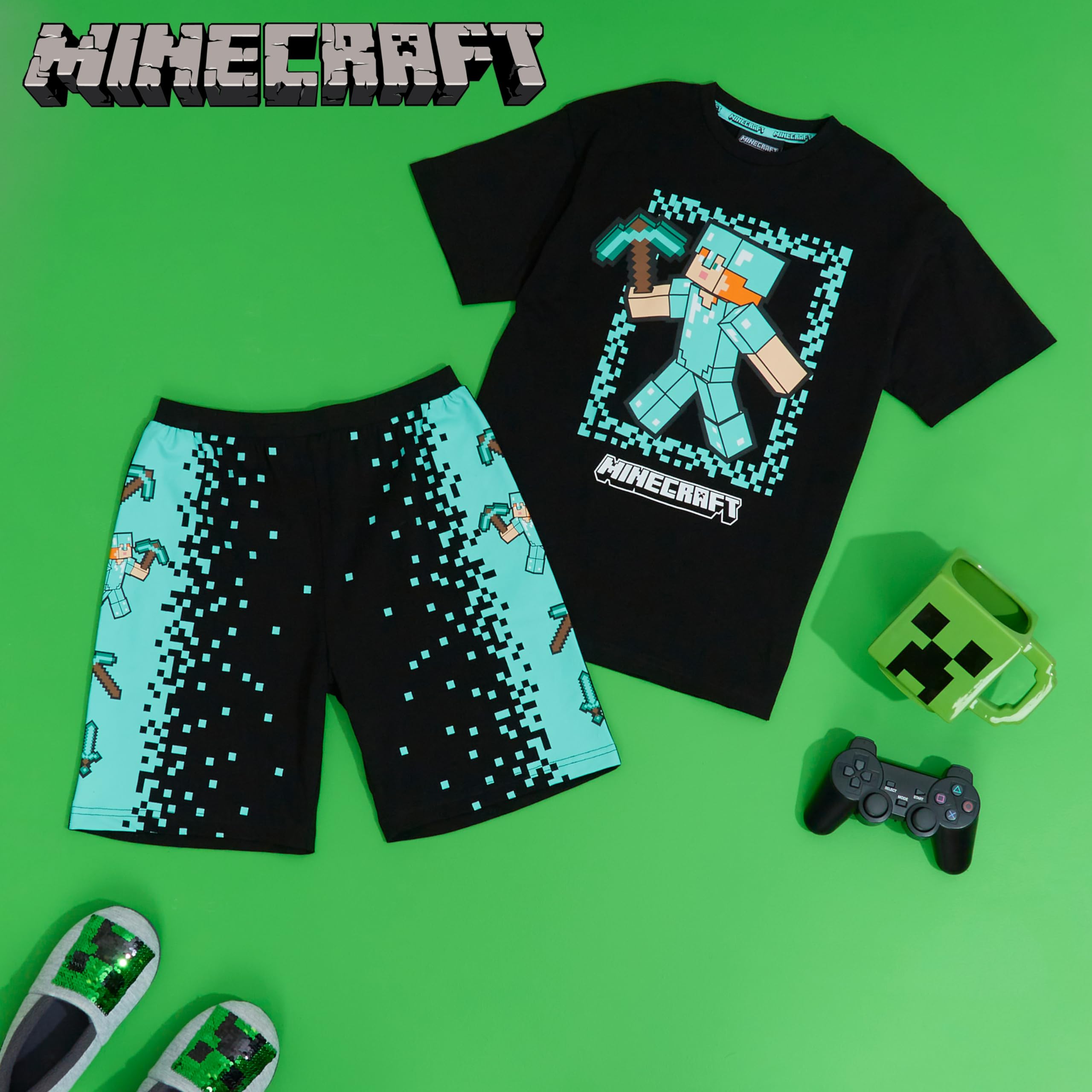 Foto 3 pulgar | Conjunto De Pijama De Minecraft Para Niños, Pantalones Cortos De Algodón, 7 A 8 Años - Venta Internacional.