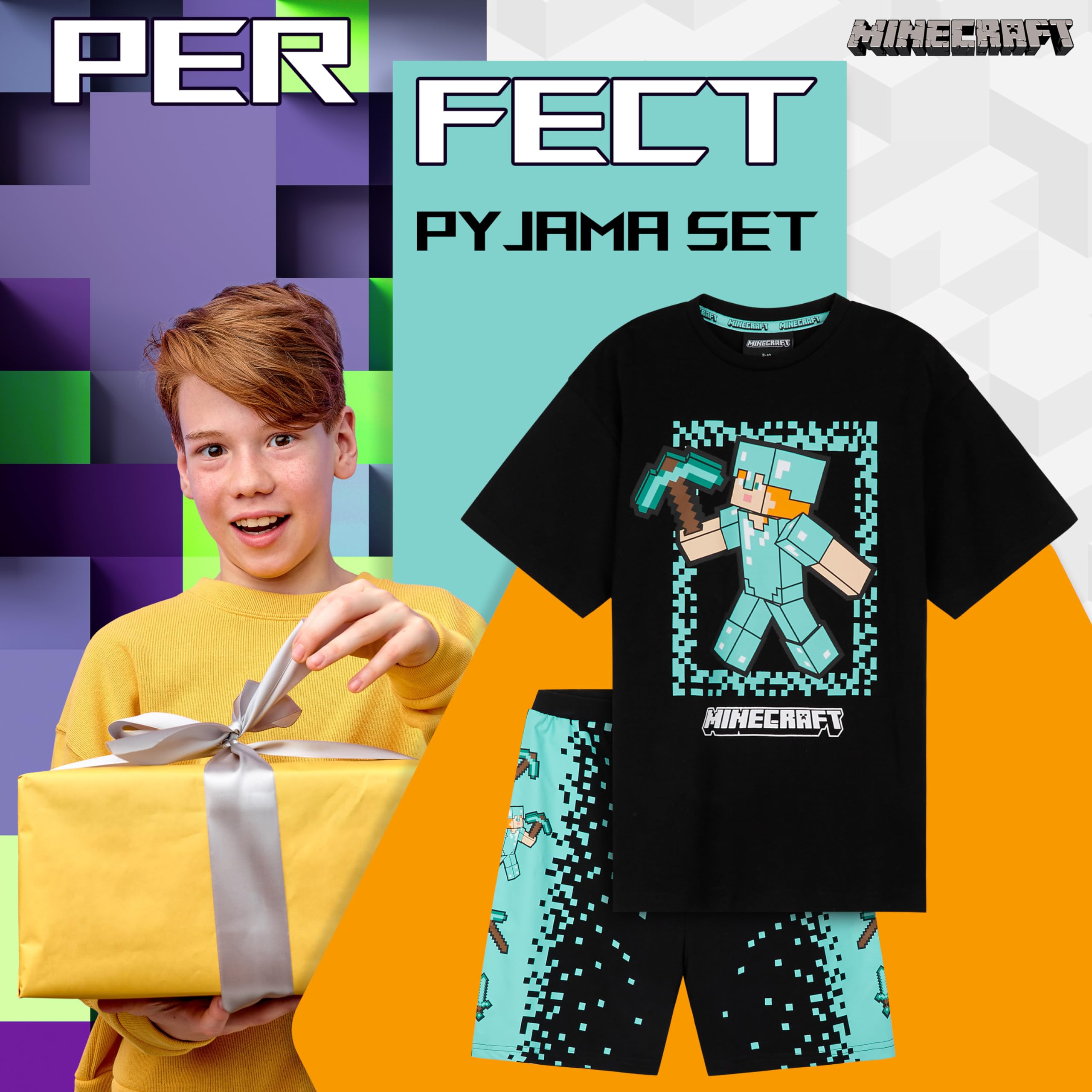 Foto 4 pulgar | Conjunto De Pijama De Minecraft Para Niños, Pantalones Cortos De Algodón, 7 A 8 Años - Venta Internacional.