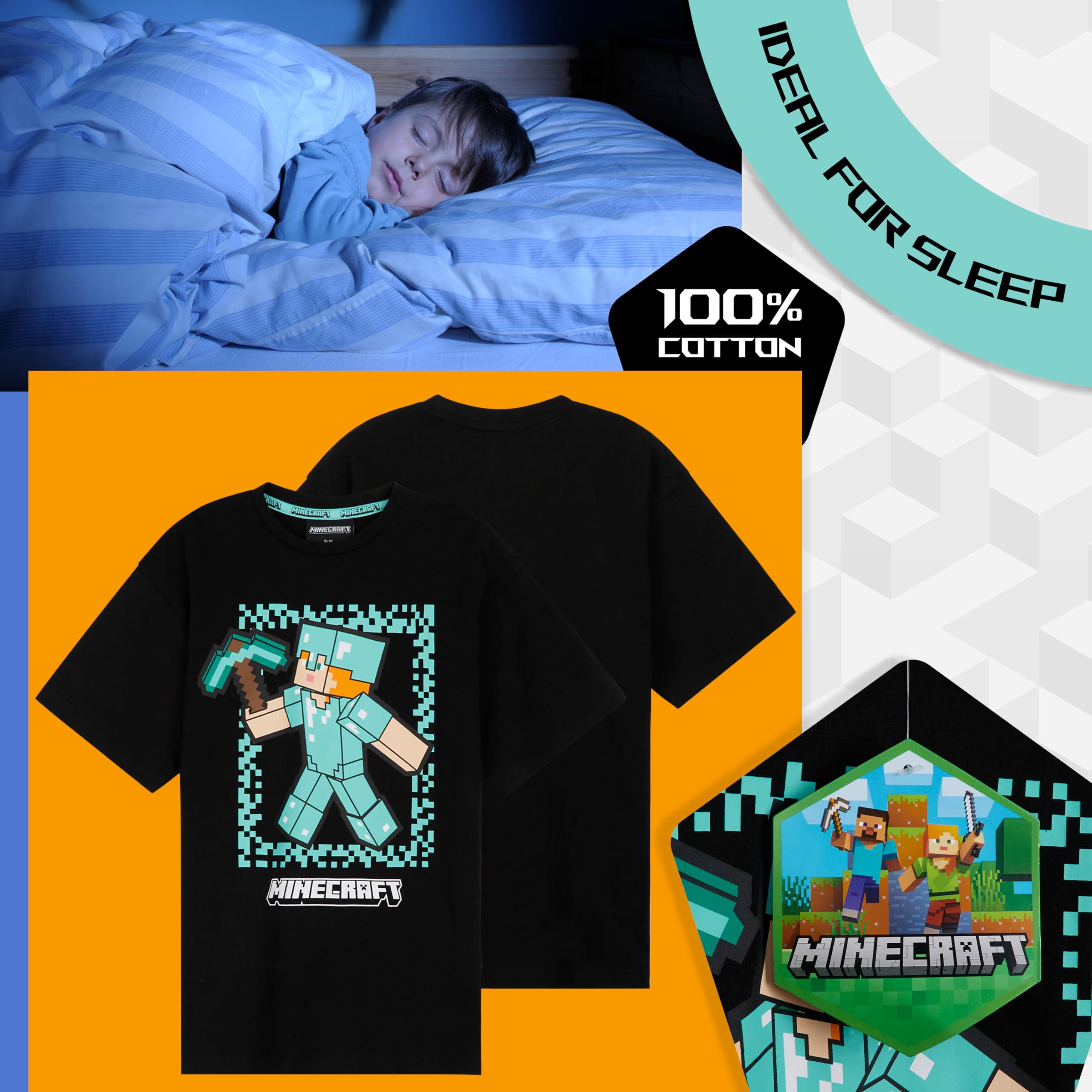 Foto 5 pulgar | Conjunto De Pijama De Minecraft Para Niños, Pantalones Cortos De Algodón, 7 A 8 Años - Venta Internacional.