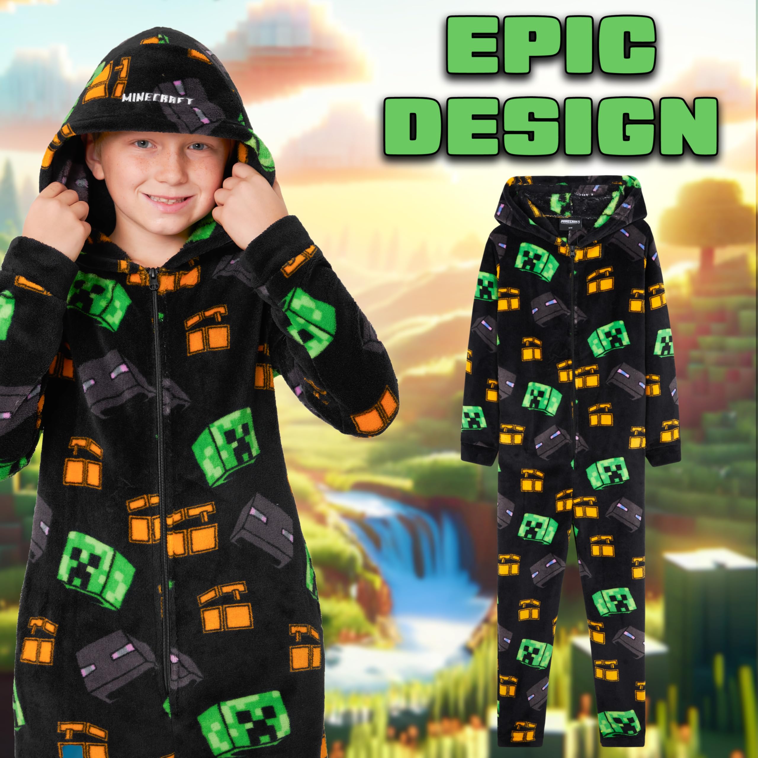 Foto 3 pulgar | Pijama Minecraft Para Niños, Con Capucha, Forro Polar, De 7 A 8 Años - Venta Internacional.