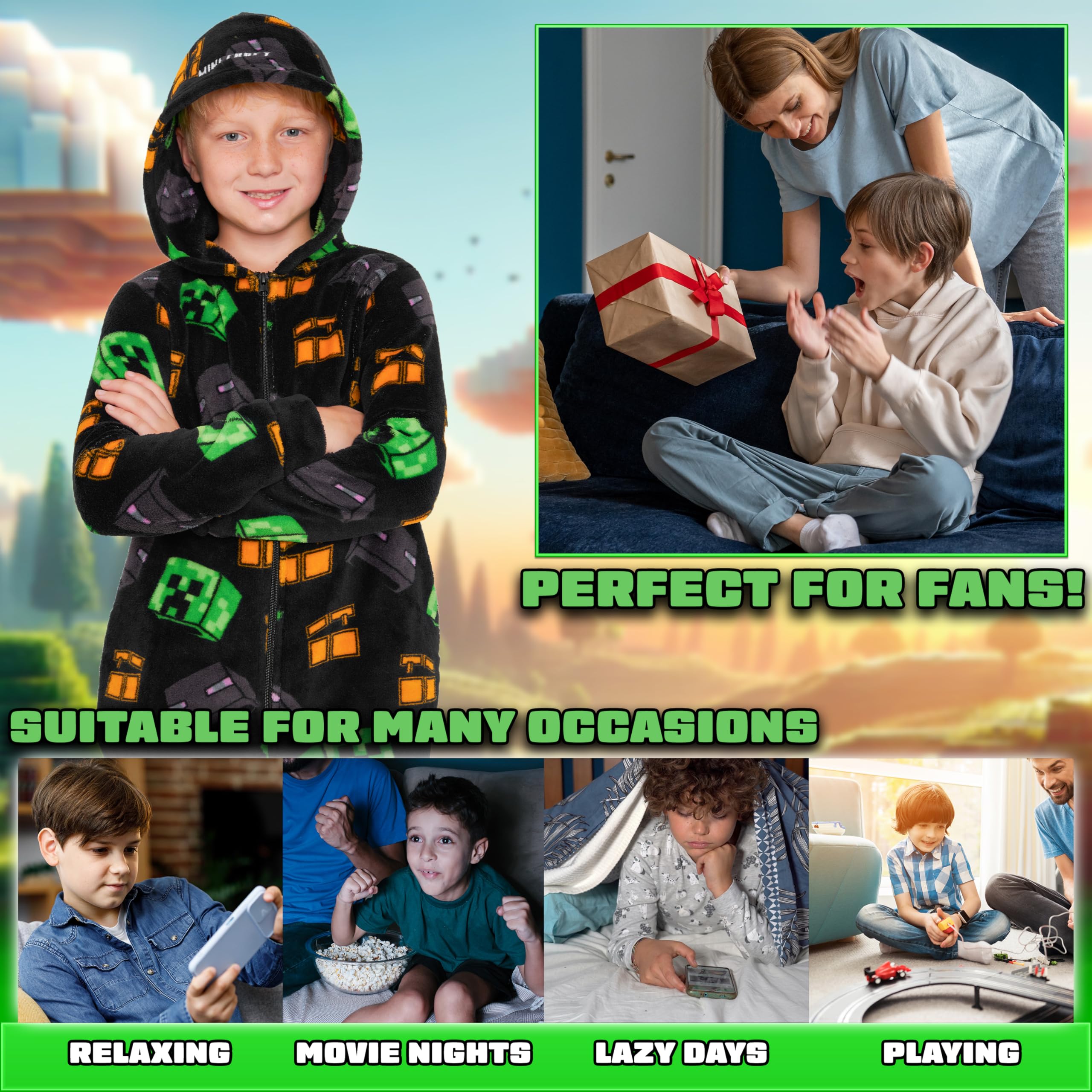 Foto 4 pulgar | Pijama Minecraft Para Niños, Con Capucha, Forro Polar, De 7 A 8 Años - Venta Internacional.
