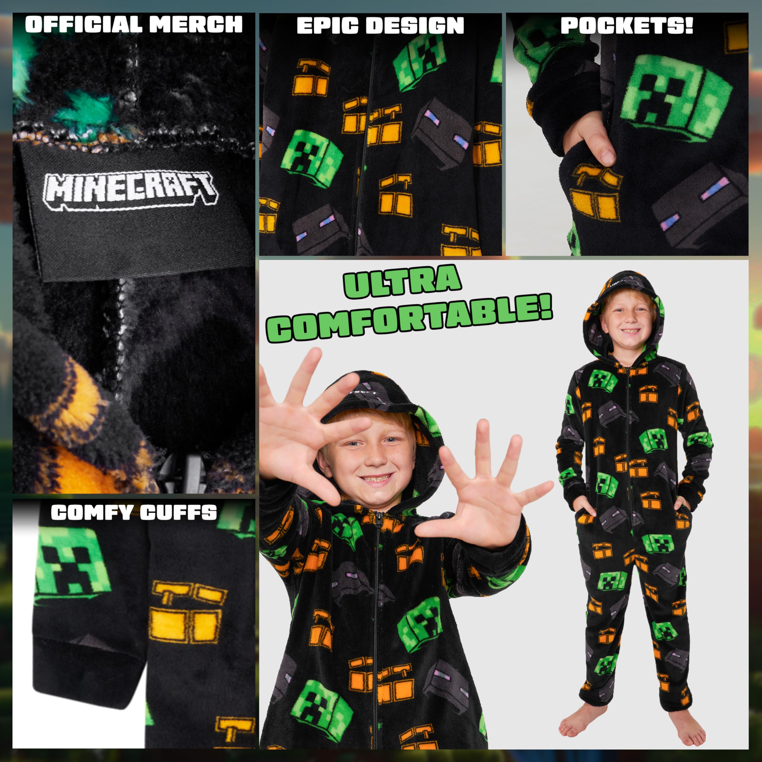 Foto 5 pulgar | Pijama Minecraft Para Niños, Con Capucha, Forro Polar, De 7 A 8 Años - Venta Internacional.