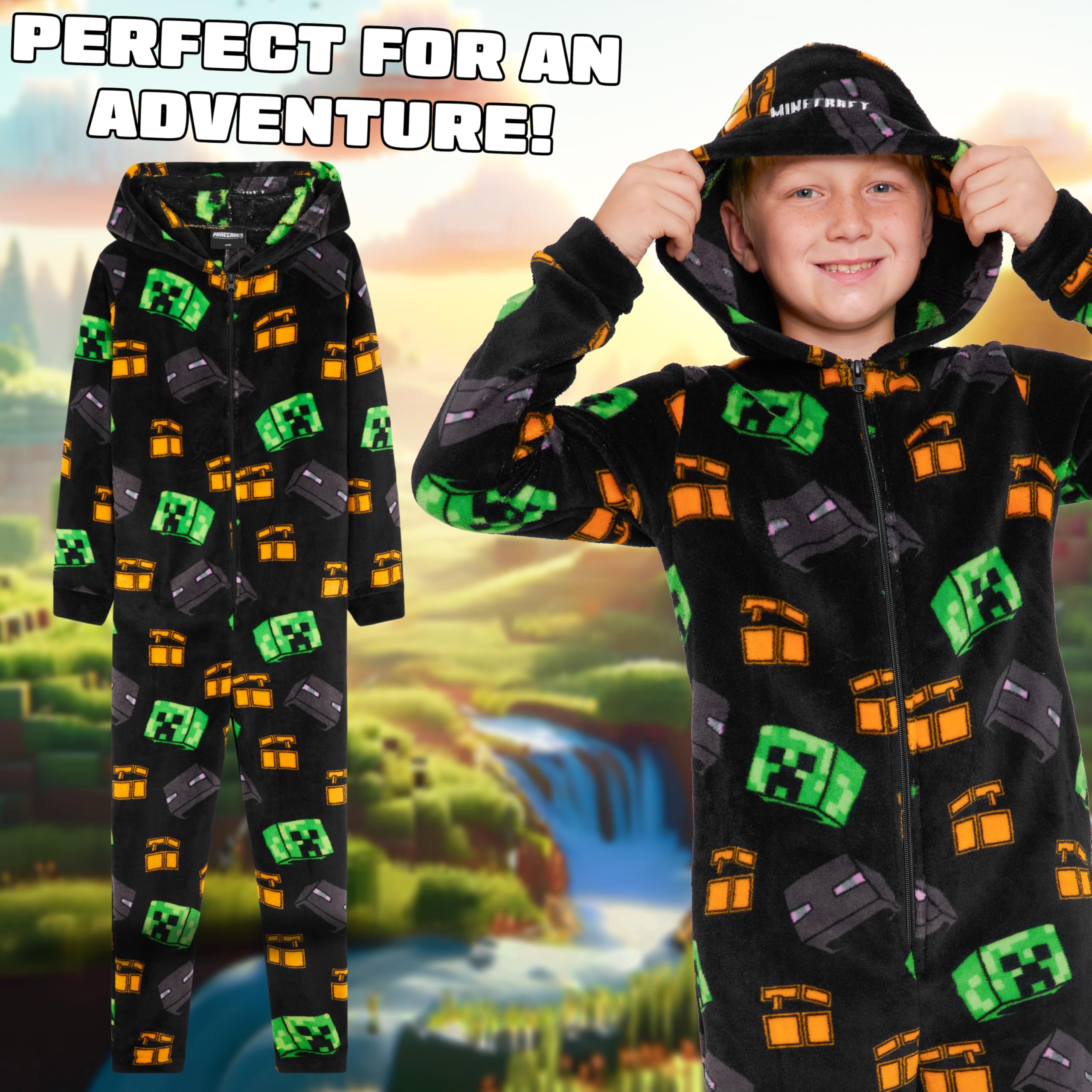Foto 6 pulgar | Pijama Minecraft Para Niños, Con Capucha, Forro Polar, De 7 A 8 Años - Venta Internacional.