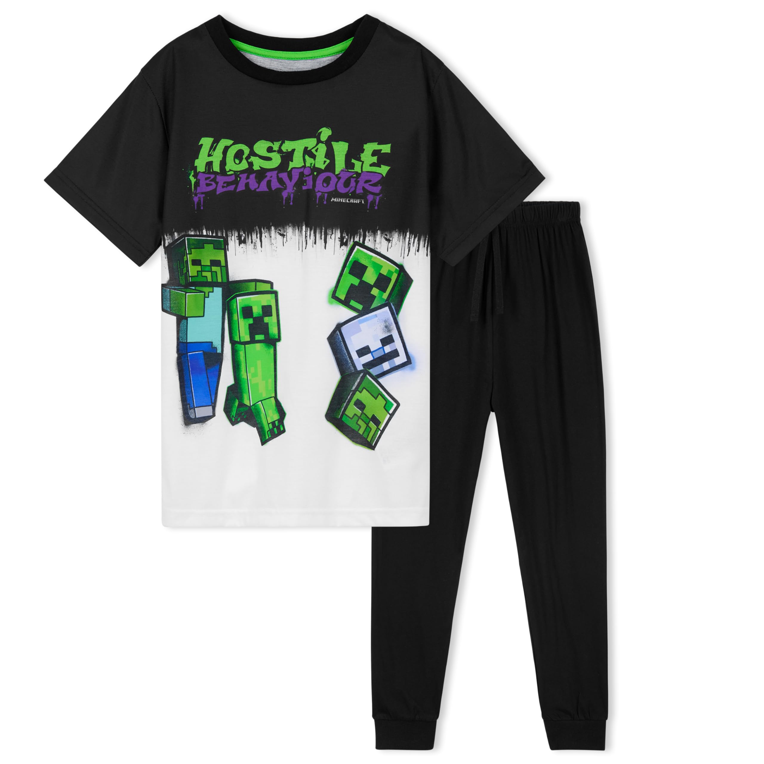 Foto 2 pulgar | Conjunto De Pijama Minecraft Para Niños De 5 A 14 Años, Color Blanco Y Negro - Venta Internacional.