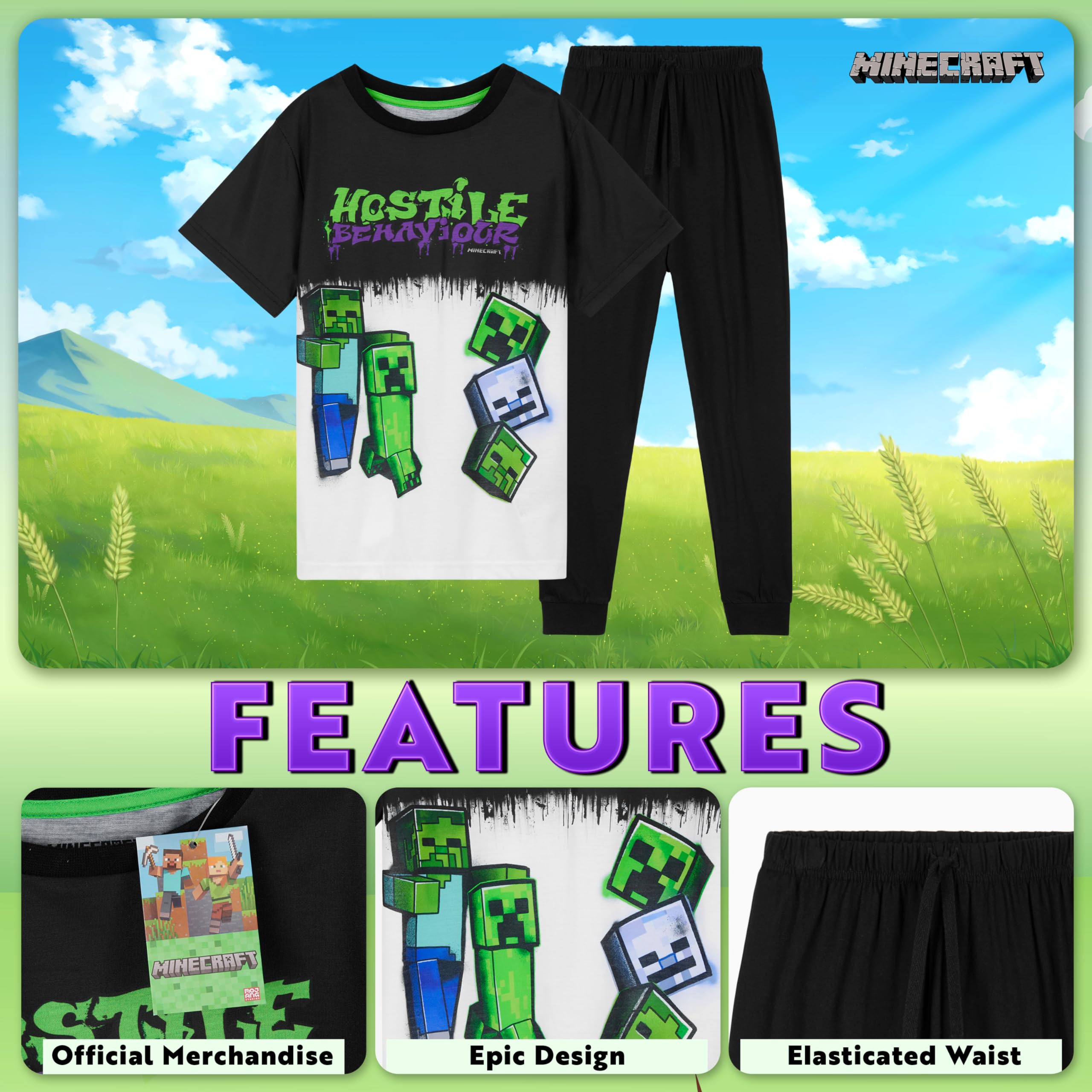 Foto 4 pulgar | Conjunto De Pijama Minecraft Para Niños De 5 A 14 Años, Color Blanco Y Negro - Venta Internacional.