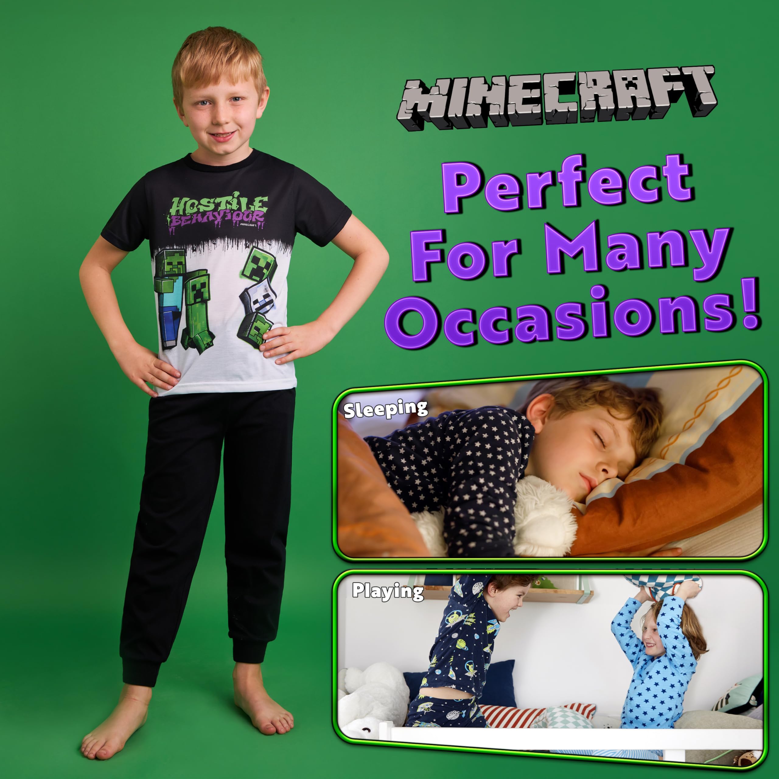 Foto 5 pulgar | Conjunto De Pijama Minecraft Para Niños De 5 A 14 Años, Color Blanco Y Negro - Venta Internacional.