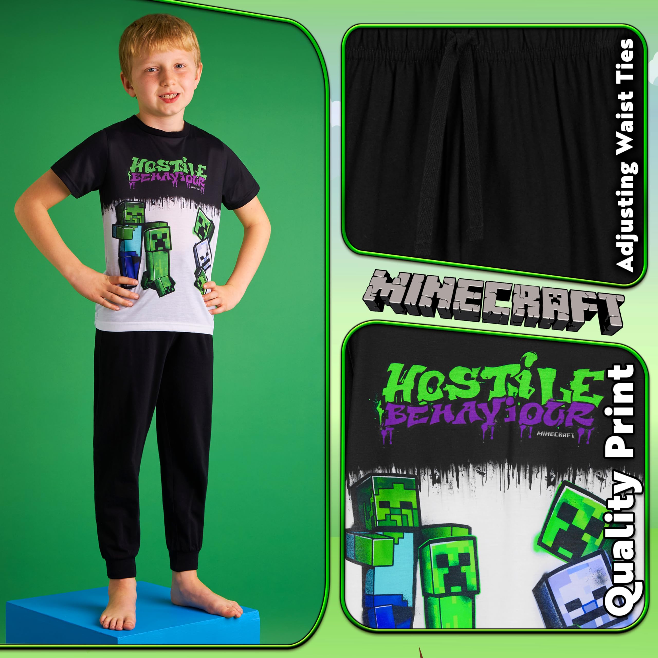 Foto 6 pulgar | Conjunto De Pijama Minecraft Para Niños De 5 A 14 Años, Color Blanco Y Negro - Venta Internacional.