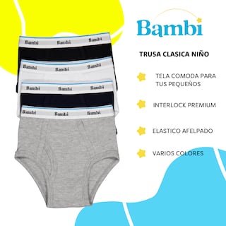 Foto 2 | Trusa Calzon Bambi Para Niño 3 Piezas Ropa Interior Blanco