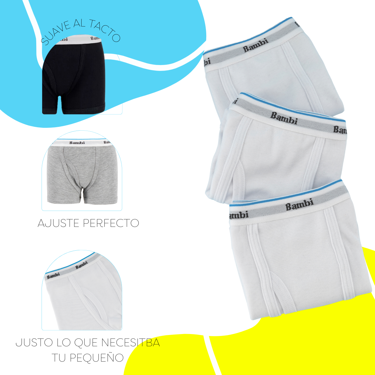 Foto 4 pulgar | Boxer Calzon Bambi Para Niño 3 Piezas Ropa Interior Blanco