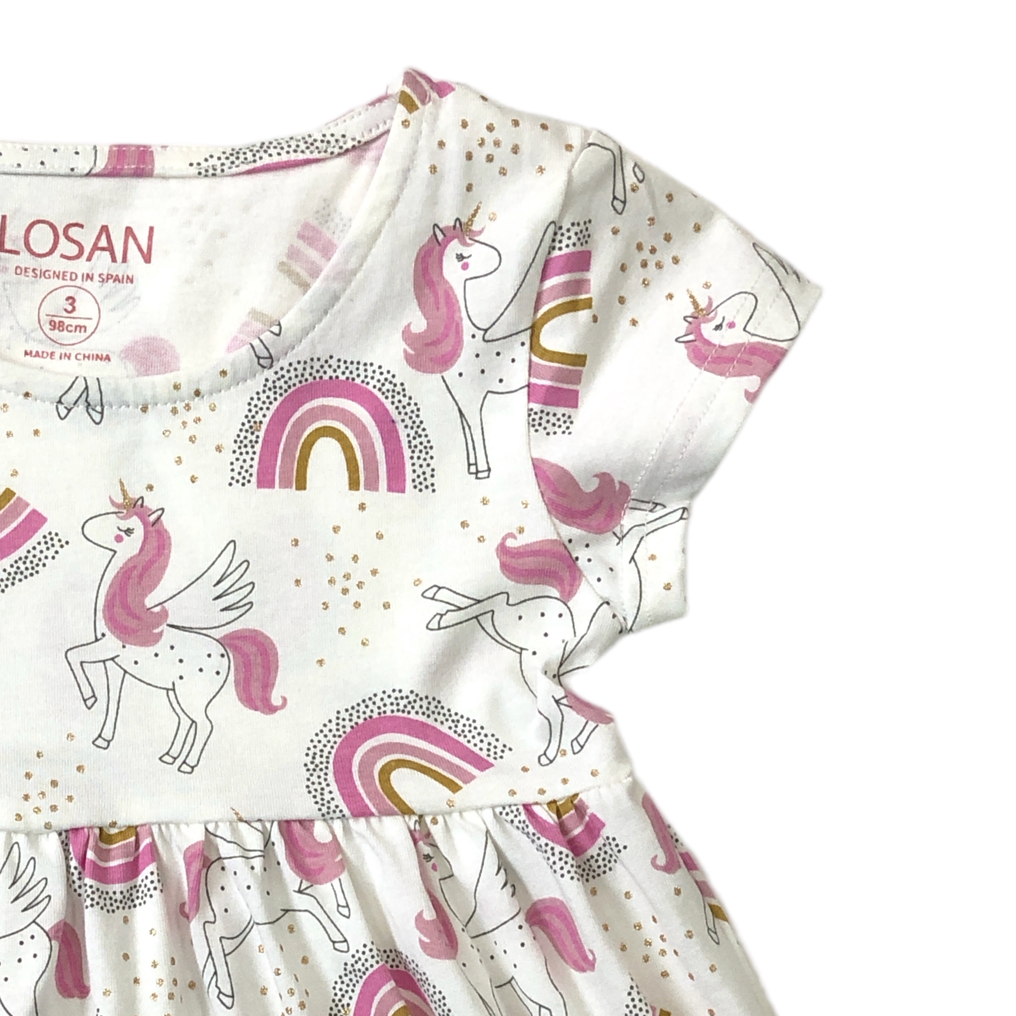 Foto 3 pulgar | Vestido Losan Blanco Estampado Unicornios para Niña