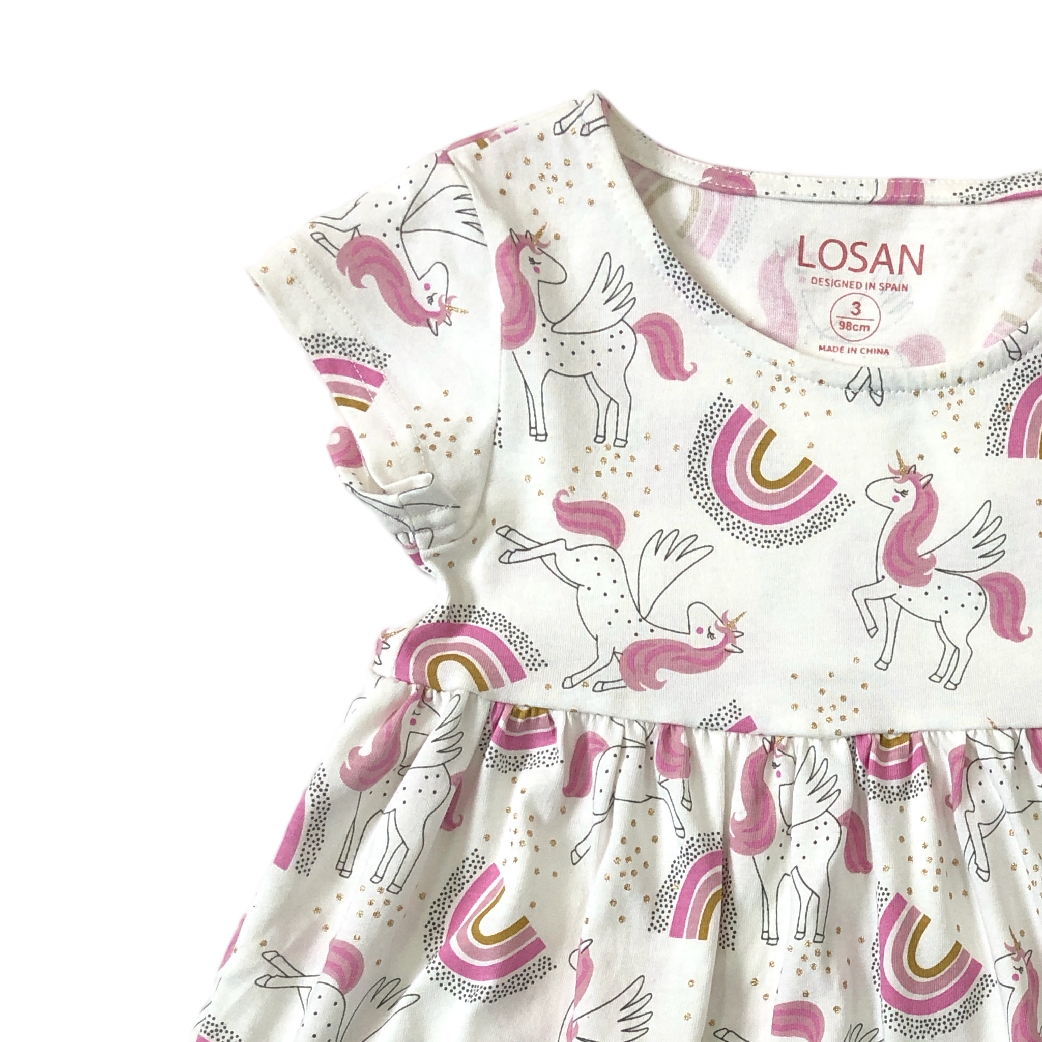 Foto 4 pulgar | Vestido Losan Blanco Estampado Unicornios para Niña