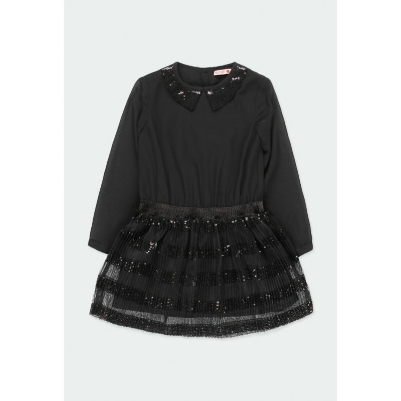 Vestido Boboli Negro Gasa con Lentejuelas para Niña