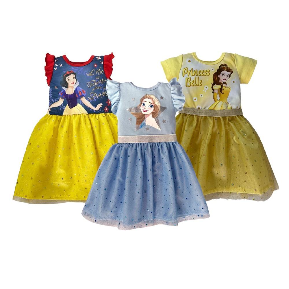 Kit 3 Vestidos Disney Blanca Nieves, Cenicienta, Bella Multicolor